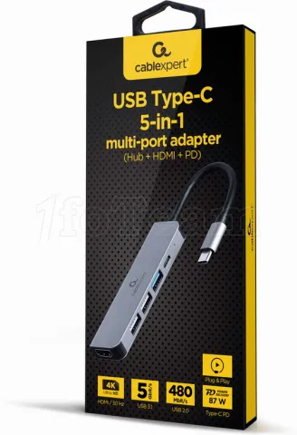 Photo de Adaptateur USB-C 3.0 CableXpert 5-03 vers HDMI, 3x USB-A ,1x USB-C (Gris)