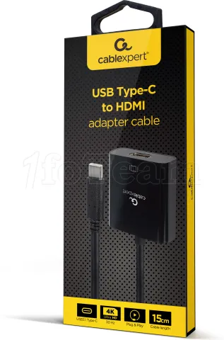 Photo de Adaptateur USB-C CableXpert vers HDMI 1.4 M/F 15cm (Noir)