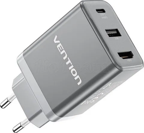 Photo de Adaptateur USB-C Vention vers USB-A + HDMI avec chargeur 65W (Gris)