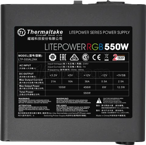 Photo de Alimentation ATX Thermaltake Litepower RGB - 550W (Noir)