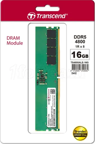 Photo de Barrette mémoire 16Go DIMM DDR5 Transcend JetRam 4800Mhz (Vert)