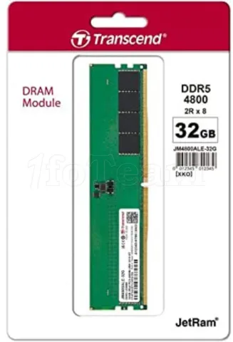 Photo de Barrette mémoire 32Go DIMM DDR5 Transcend JetRam 4800Mhz (Vert)