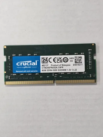 Photo de Barrette mémoire SODIMM 8Go DDR4 Crucial  3200Mhz (Vert) - SN S802C1A2409E9415D77 - ID 211377