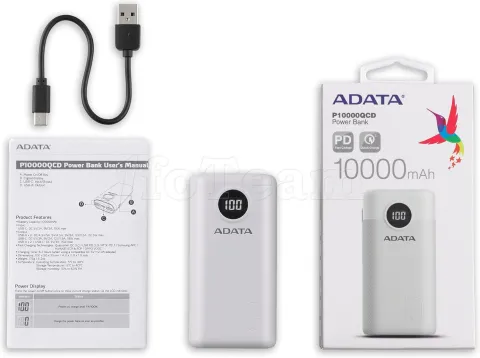 Photo de Batterie externe USB Adata P10000QCD - 10000mAh 22,5W (Blanc)