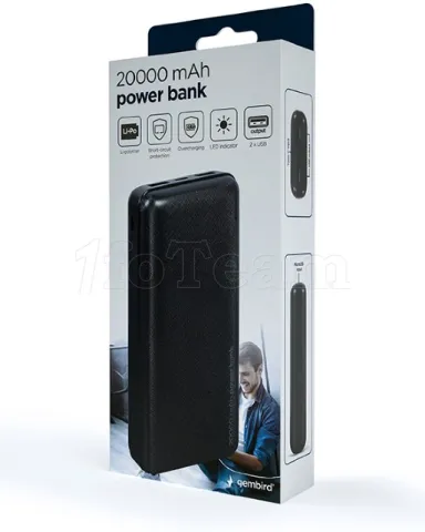 Photo de Batterie externe USB Gembird - 20000mAh 12W (Noir)