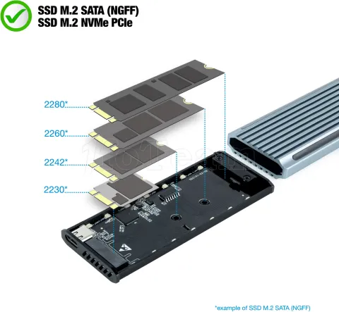 Photo de Boitier externe USB-C 3.2 Tooq Shinobi RGB - S-ATA/NVMe M.2 Type 2280 (Gris)