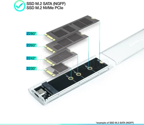 Photo de Boitier externe USB-C 3.2 Tooq TQE-2200 - M.2 NVMe Type 2280 (Transparent)