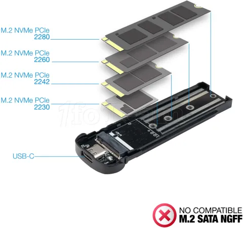 Photo de Boitier externe USB-C 3.2 Tooq TQE-2201 - NVMe M.2 Type 2280 (Bleu)