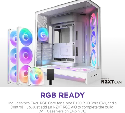 Photo de Boitier Moyen Tour ATX NZXT H9 Flow+ RGB avec panneaux vitrés (Blanc)