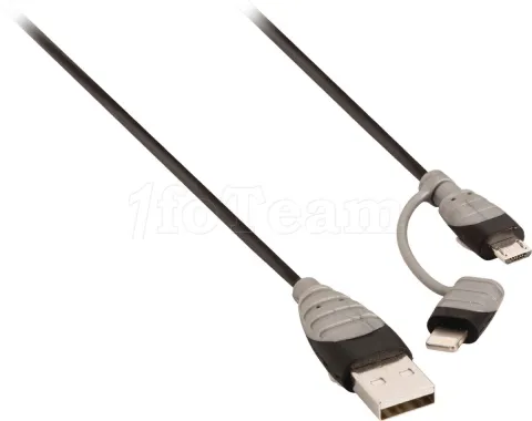 Photo de Cable 2en1 Bandridge USB 2.0 type A vers Micro USB & Lightning M/M 1m (Noir)