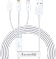 Photo de Cable 3en1 Baseus Superior USB 2.0 type A vers Micro USB, Type C & Lightning M/M 1,5m (Blanc)