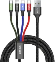 Photo de Cable 4en1 Baseus Rapid USB 2.0 type A vers 2xType C, 1 x Micro USB & 1 x Lightning M/M 1,2m (Noir)