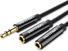 Photo de Cable Audio Vention mini Jack 3.5mm 2x mini Jack 3.5 mm 0.3m (Noir)