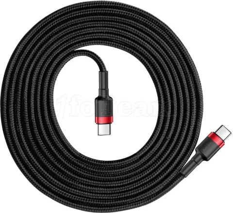Photo de Cable Baseus Cafule USB Type C M/M 2m 60W (Noir/Rouge)