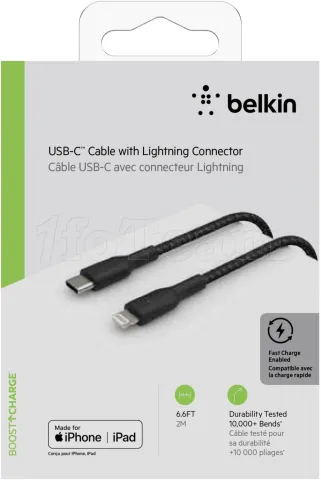 Photo de Câble Belkin BoostCharge USB-C vers Lightning 2m M/M (Noir)