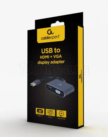 Photo de Câble Convertisseur CableXpert USB-A vers HDMI et VGA MF 15cm (Gris)