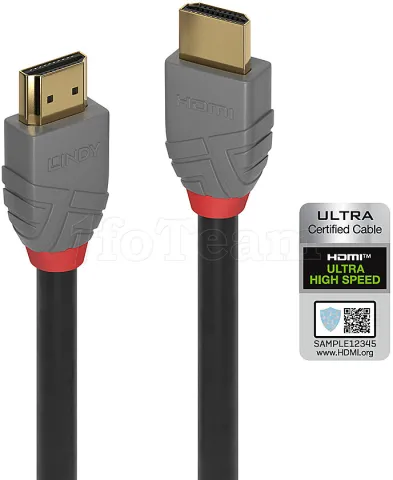 Photo de Câble HDMI 2.1 Lindy Anthra Line 3m M/M (Gris/Rouge)