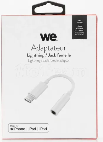 Photo de Cable Lightning We vers Jack audio 3,5mm M/F 15cm (Blanc)