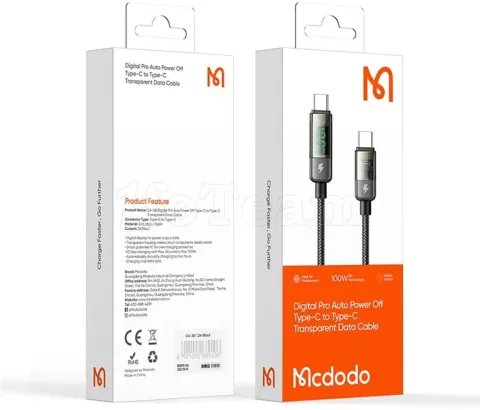 Photo de Câble Mcdodo Digital Display USB-C avec écran 1,8m M/M 100W (Transparent/Noir)