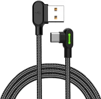 Photo de Câble Mcdodo USB-A/C avec LED coudé 90° 1.2m M/M (Noir)