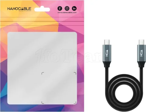 Photo de Câble Nanocable USB-C 3.2 M/M 1m 100W (Noir/Gris)