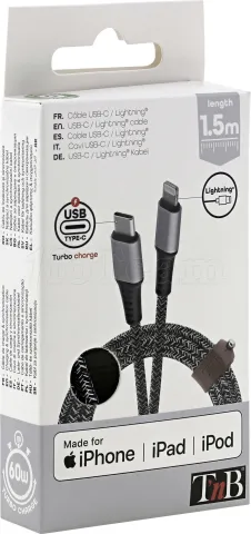 Photo de Câble T'nB USB-C - Lightning M/M 1,5m (Noir/Gris)