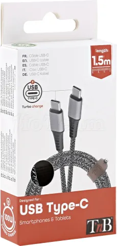 Photo de Câble T'nB USB-C M/M 1,5m (Noir/Gris)