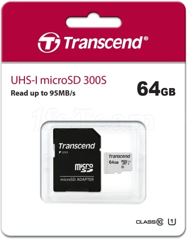 Photo de Carte mémoire Micro SD Transcend USD300S - 64Go avec adaptateur SD