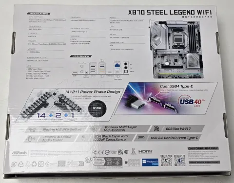 Photo de Carte Mère ASRock X870 Steel Legend WiFi (AMD AM5) - SN HBM0XB138714 - ID 213011