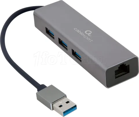 Photo de Carte Réseau CableXpert USB-C 3.0 vers RJ45 et Hub 3 ports