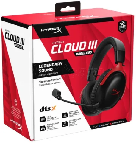 Photo de Casque Gamer sans fil HyperX Cloud III (Noir/Rouge)