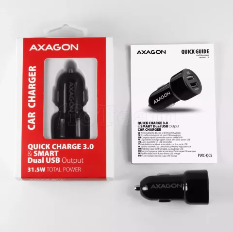 Photo de Chargeur Allume Cigare Axagon PWC-QC5 2x USB-A 30W (Noir)