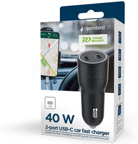 Photo de Chargeur Allume Cigare Gembird 2x USB-C 40W (Noir)