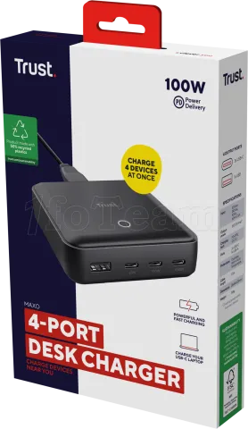 Photo de Chargeur de bureau Trust Maxo - 3x USB-C + 1x USB-A 100W (Noir)