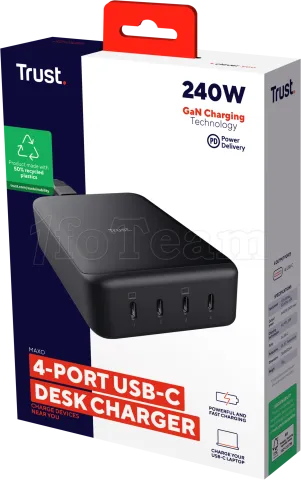 Photo de Chargeur de bureau Trust Maxo GaN 4 - 4x USB-C - 240W (Noir)