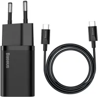 Photo de Chargeur secteur Baseus Super Si Quick charge 1 port USB-C 25W avec câble USB-C (Noir)
