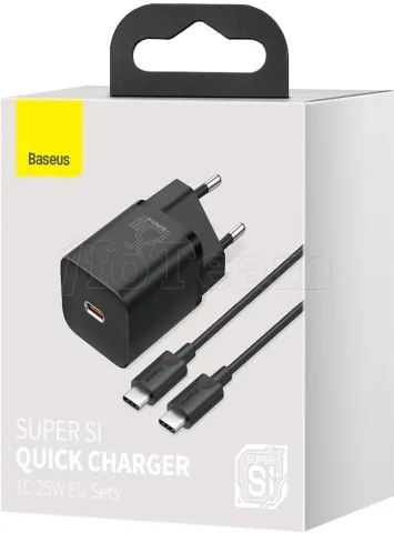 Photo de Chargeur secteur Baseus Super Si Quick charge 1 port USB-C 25W avec câble USB-C (Noir)