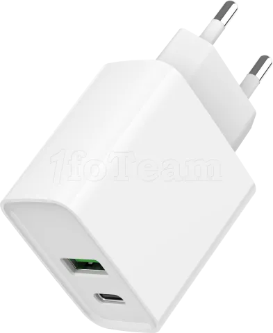 Photo de Chargeur secteur Gembird - 1x USB-C + 1x USB-A 20W (Blanc)