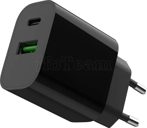 Photo de Chargeur secteur Gembird - 1x USB-C + 1x USB-A 20W (Noir)