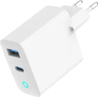 Photo de Chargeur secteur Gembird - 1x USB-C + 1x USB-A 30W (Blanc)