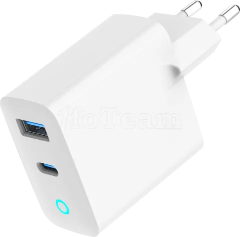 Photo de Chargeur secteur Gembird - 1x USB-C + 1x USB-A 30W (Blanc)