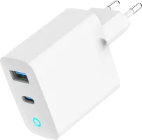 Photo de Chargeur secteur Gembird - 1x USB-C + 1x USB-A 30W (Blanc)