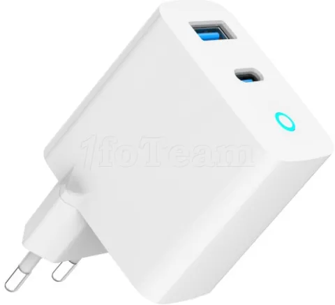 Photo de Chargeur secteur Gembird - 1x USB-C + 1x USB-A 65W (Blanc)