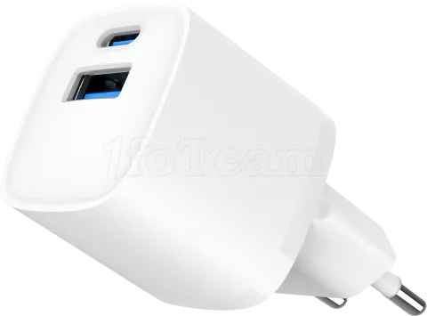 Photo de Chargeur secteur Gembird Mini - 1x USB-C + 1x USB-A 20W (Blanc)