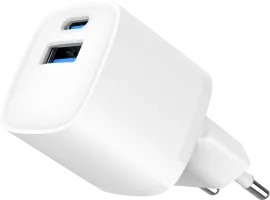 Photo de Chargeur secteur Gembird Mini - 1x USB-C + 1x USB-A 20W (Blanc)