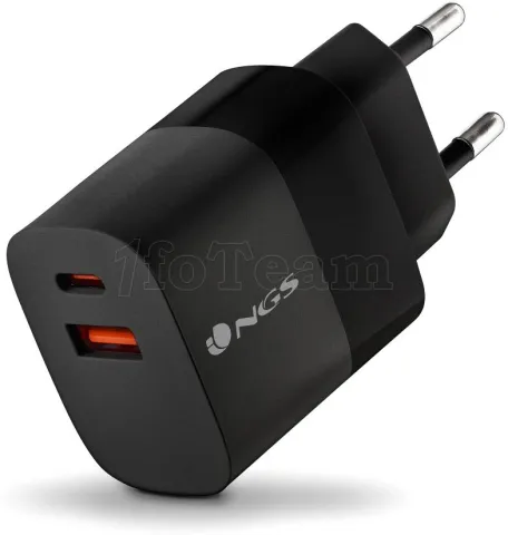 Photo de Chargeur secteur NGS Bud 1x USB-C + 1x USB-A 45W (Noir)