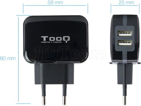 Photo de Chargeur secteur TooQ 2 port USB-A 17W (Noir)