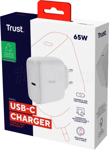 Photo de Chargeur secteur Trust Maxo 1x port USB-C - 65W (Blanc)