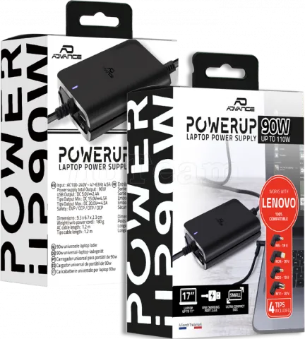 Photo de Chargeur universel Advance PowerUp compatible Lenovo 90W - 4 embouts