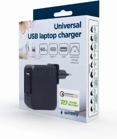 Photo de Chargeur universel Gembird pour ordinateur portable 60W (11 embouts)